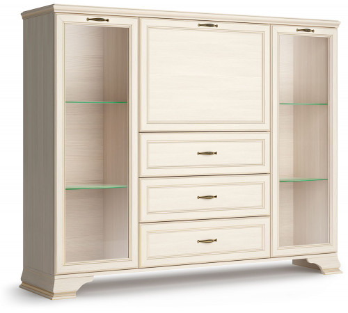 Шкаф низкий 2 стеклодвери "тумба-витрина" Сиена (Бодега Белый)